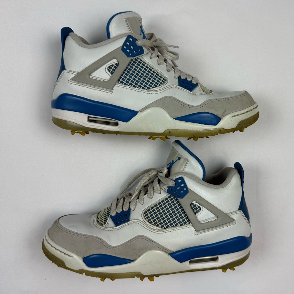 Jordan 4 Military Blue Retro Golf Shoes Mens US 9.5 White/Grey/Blue Spiked